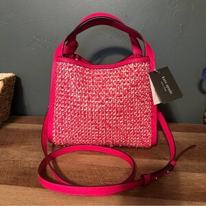 Kate spade Knott Raffia Tweed Medium Crossbody Tote, Wild Raspberry NWT
